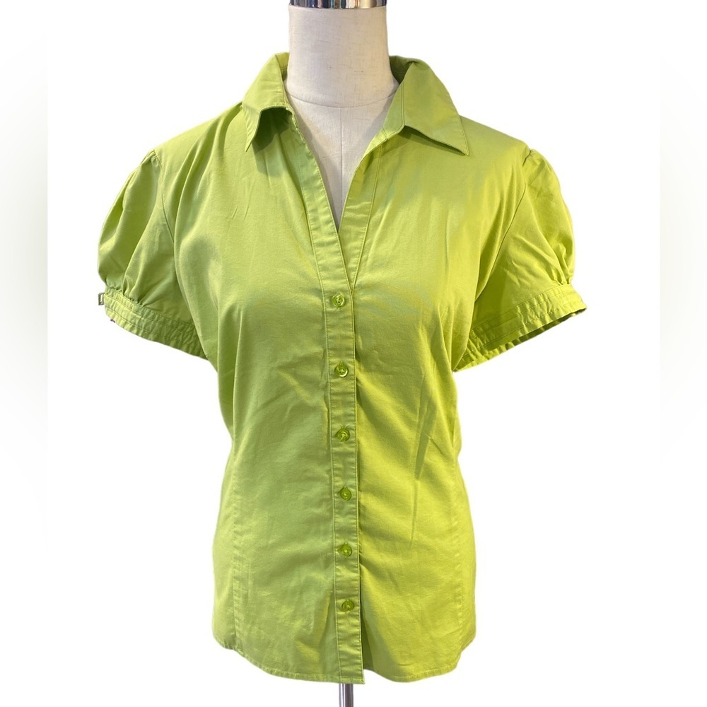 Apt. 9 Green Button Up V Neck Collared Blouse Siz… - image 1